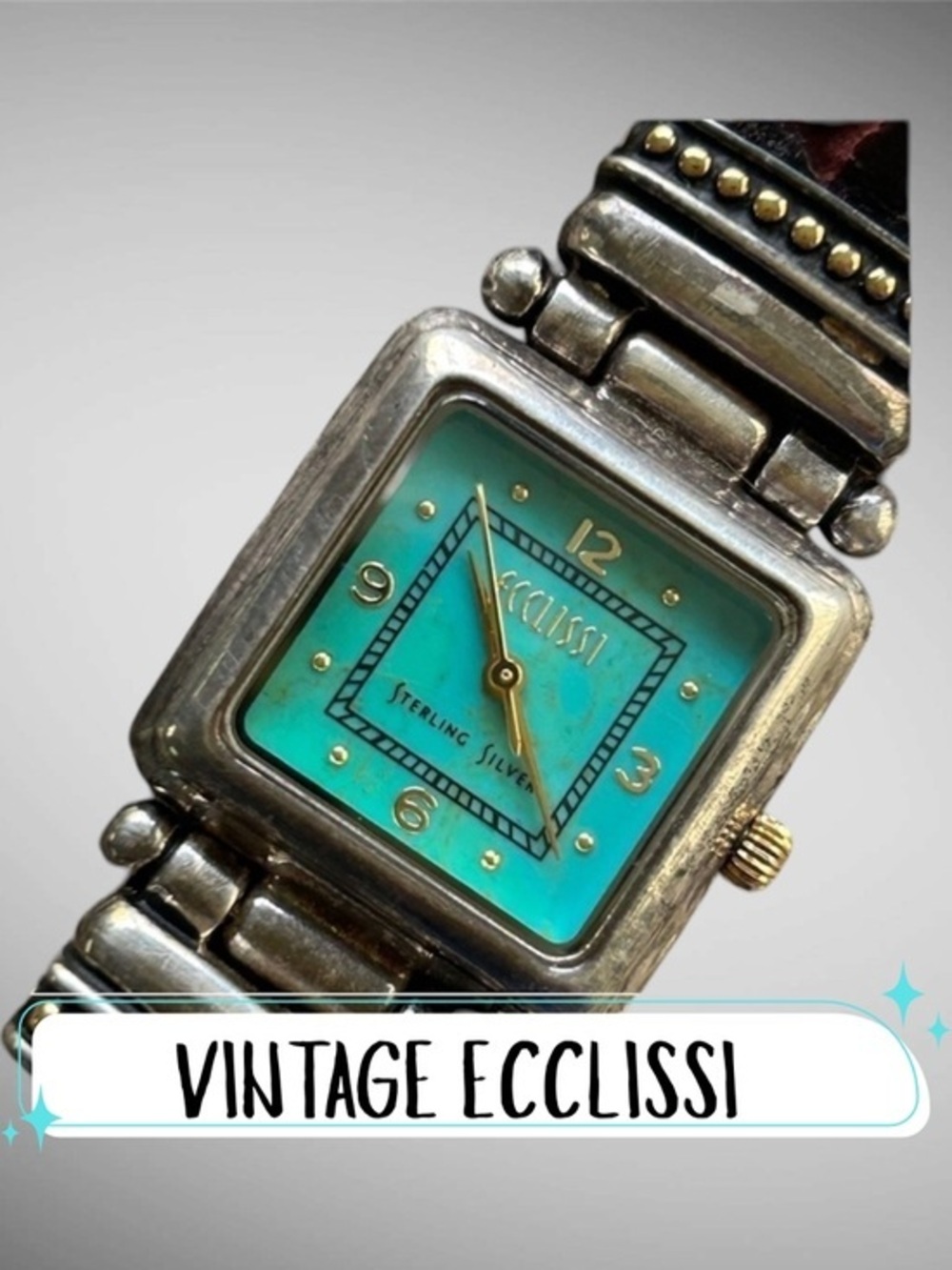 Trendy Vintage Ecclissi Sterling Link and Leather Band Turquoise Face
